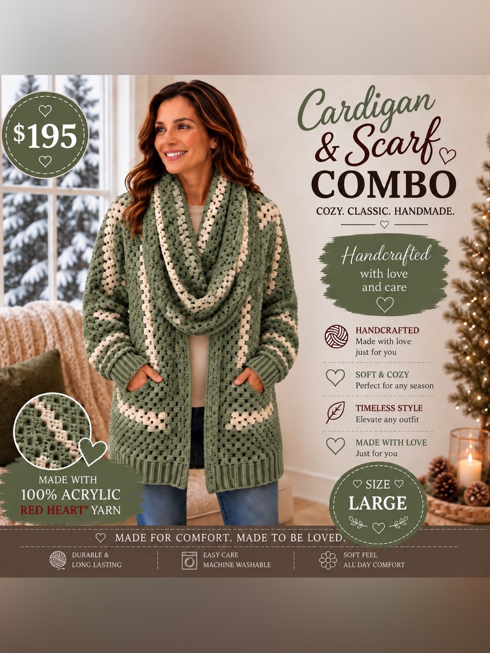 Green&Blue Women’s Cardigan&Infinity Scarf